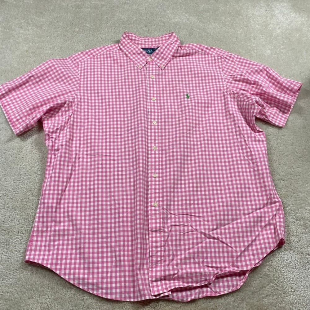 Polo Ralph Lauren Shirt  Mens XXL Classic Pink Gingham Short Sleeve Button Down